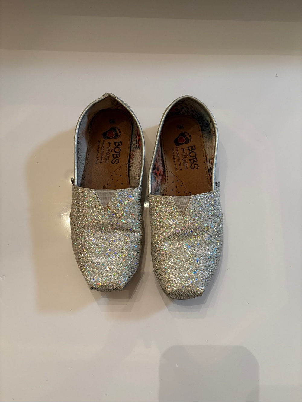 Skechers BOBS Kids Silver Glitter Slip Ons